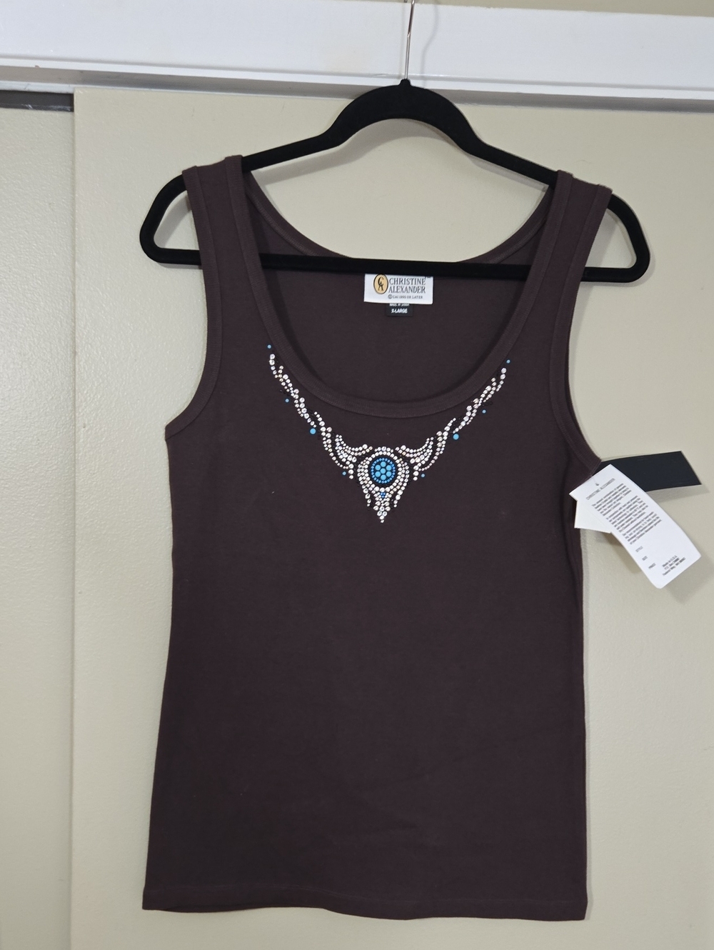 Christine Alexander Brown Tank Top with Swarovski Components Size XL NWT
